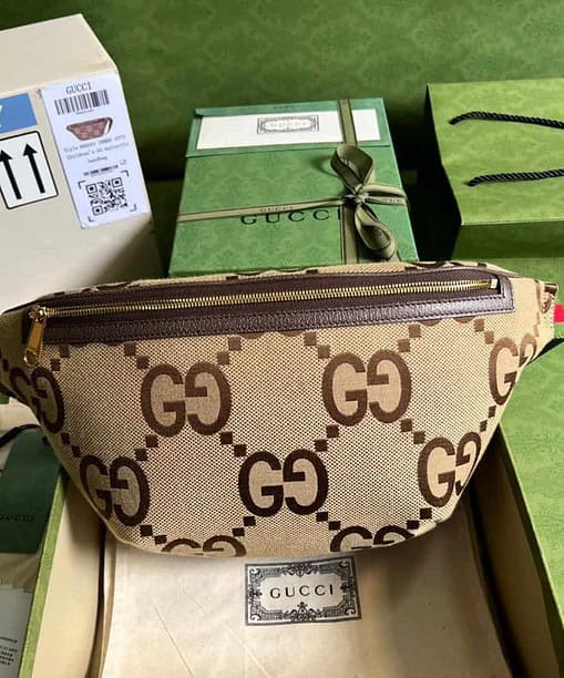 Gucci Jumbo GG Belt Bag Camel And Ebony Jumbo GG Canvas For Women 15.3in/39cm GG 696031 UKMDG 2570