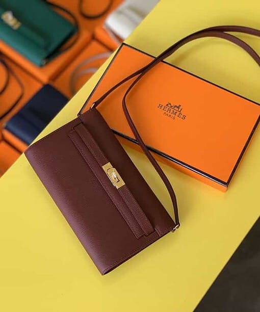 Hermes Kelly Wallet To Go Woc Epsom Wine For Women, Women's Wallet 8.3in/21cm
