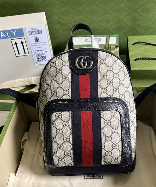 Gucci Ophidia GG Small Backpack Beige And Blue GG Supreme Canvas For Women 11.5in/29cm Beige