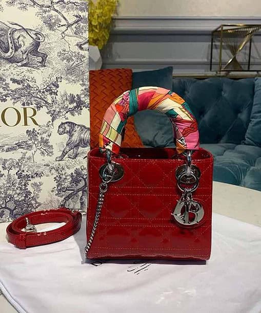 Christian Dior Mini Lady Dior Bag with Chain Silver Hardware Spring/Summer Collection, Red, For Women Women’s Handbags, 17cm CD M0505OCAL_M52R