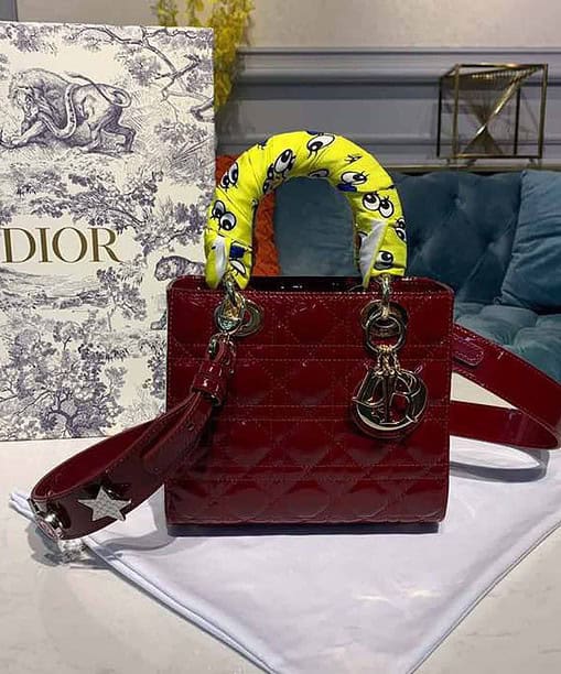 Christian Dior Small Lady Dior Bag with Chain Gold Toned Hardware Burgundy For Women 20cm/8in CD M0538OWCB_M323