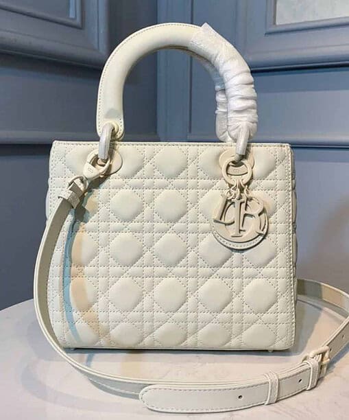 Christian Dior Medium Lady Dior Bag White For Women 9.5in/24cm CD