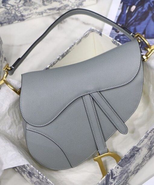 Christian Dior Saddle Bag Light Blue Grained Gold Toned Hardware For Women 25cm/10in CD