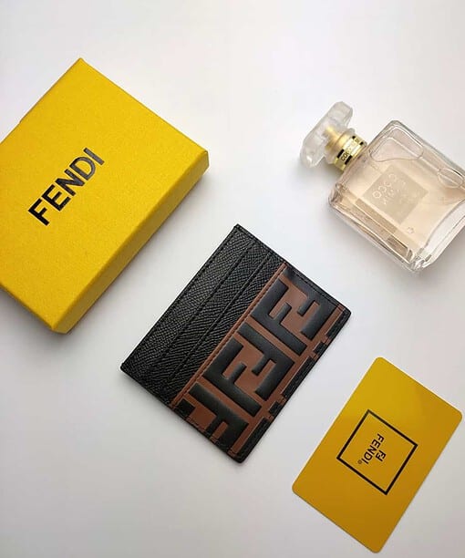 Fendi Card Case Brown With Black Card Slots For Men 4in/10cm FF