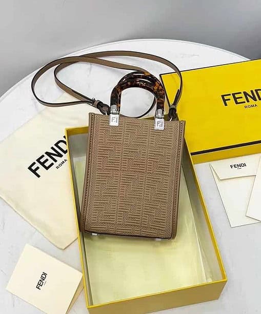 Fendi Mini Sunshine Shopper Beige For Women, Women's Handbags, Shoulder And CrossBody Bags 7.1in/18cm FF 8BS051