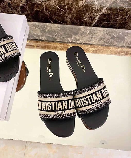 Christian Dior Dway Slide Black Embroidered Cottot For Women CD KCQ166ERC_S56B