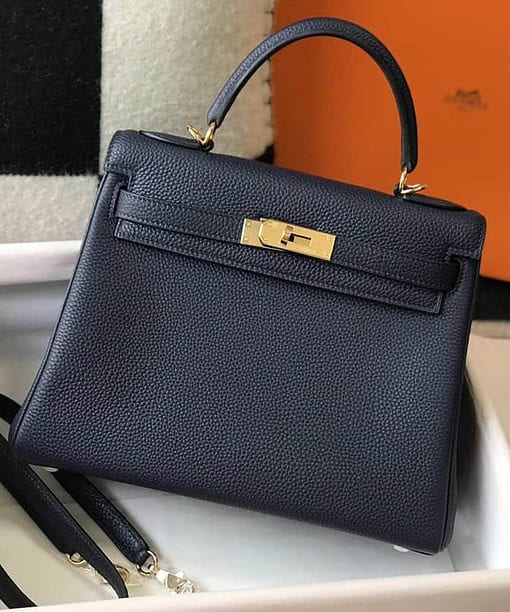 Hermes Kelly 32 Taurillon Clemence Blue Nuit Bag For Women 12.5in/32cm