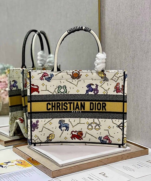 Christian Dior Medium Dior Book Tote White Multicolor For Women 14in/36cm CD