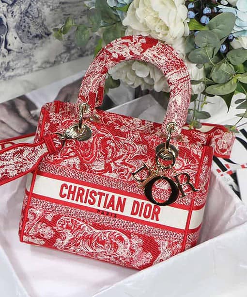 Christian Dior Medium Lady D-Lite Bag Red For Women 24cm/9.5in CD