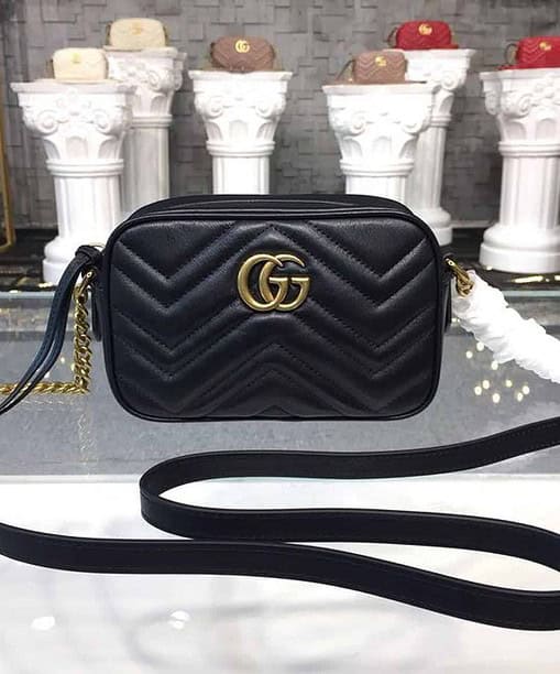 Gucci GG Marmont Matelasse Mini Bag Black Matelasse Chevron For Women 7in/18cm GG 448065 DTD1T 1000