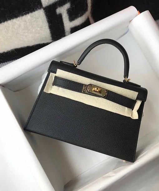 Hermes Mini Kelly 19 Sellier Epsom Black Bag For Women, Women's Handbags, Shoulder Bags 7.5in/19cm