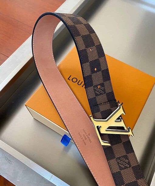 Louis Vuitton Initiales Reversible LV Belt with Damier Ebene Canvas Gold Toned Hardware LV Women Belt