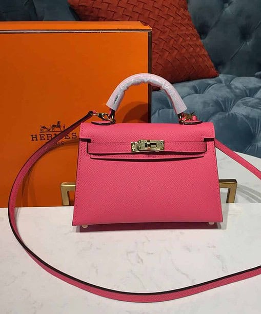 Hermes Mini Kelly Rose Tyrien For Women Gold Toned Hardware 7.5in/19cm