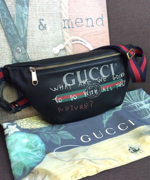 Gucci Print Waist Belt Bag Black For Women And Men 15in/39cm GG 530412