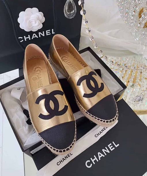 Chanel Espadrilles Rose Gold/Black For Women, Women's Shoes G29762