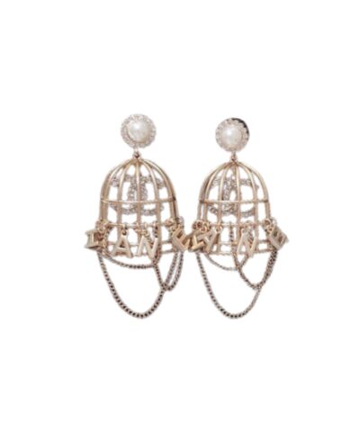 Chanel Bird Cage Shape Earrings Gold Tone For Women