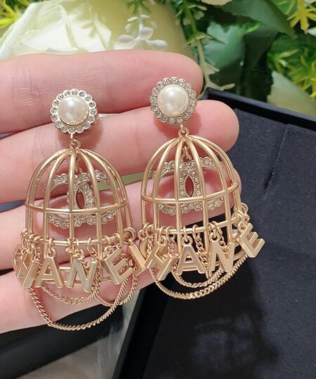 Alternative view of Chanel Bird Cage Shape Earrings Gold Tone For Women