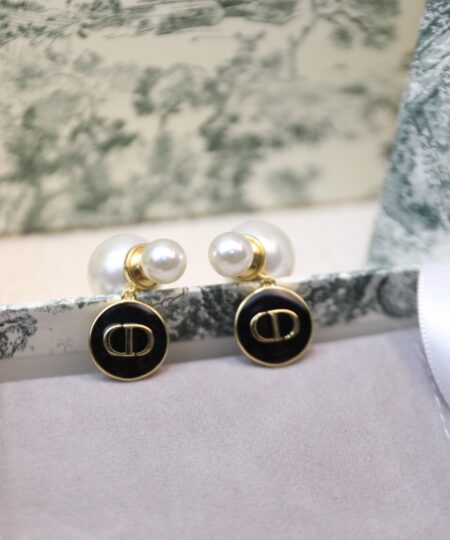 Alternative view of Dior Black CD Circle Earrings Gold Tone For Women
