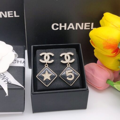 Chanel Card Earrings Black For Women - Image 8