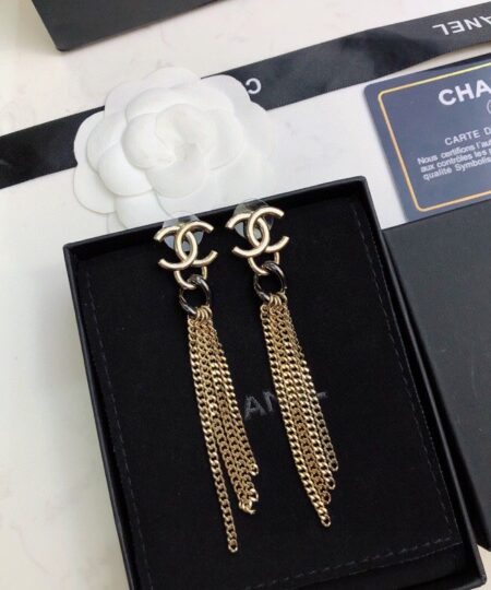 Alternative view of Chanel Chain Long Shape Earrings Gold Tone For Women