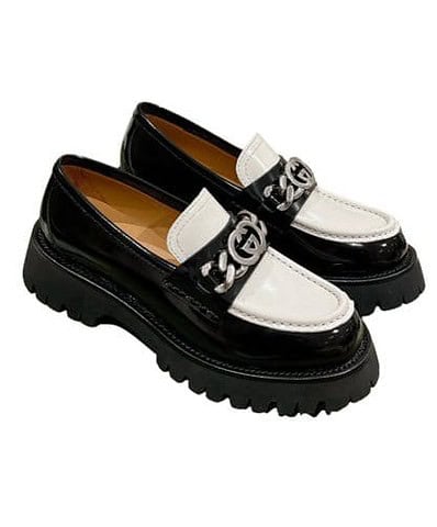 Gucci Chain Double G Logo Fastener Loafers White For Women