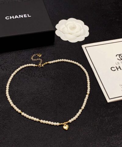 Chanel Heart Pearl Necklace White For Women