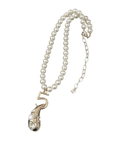 Chanel Tear Drop Pearl Necklace Gold For Women