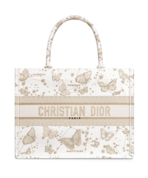 Christian Dior Medium Dior Book Tote Gold-Tone And White Bag For Women M1296ZESU_M01E- 14 Inches / 36 Cm