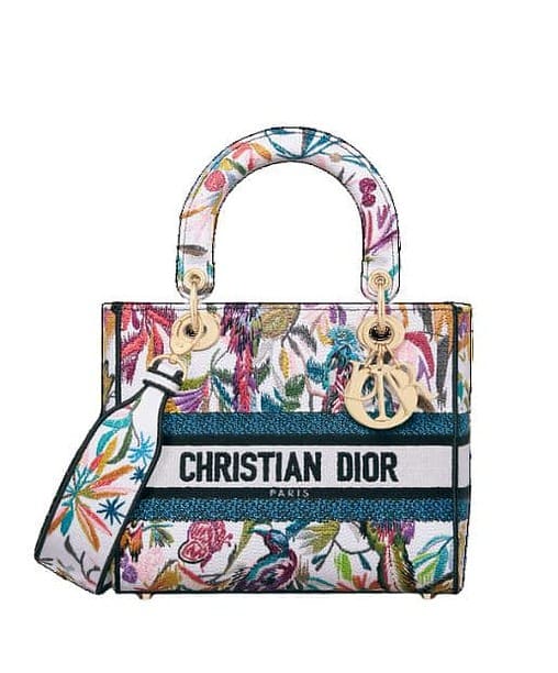 Christian Dior Medium Lady D-Lite Bag White Multicolor For Women M0565OECJ_M933 - 24 Cm/ 9.5 Inches