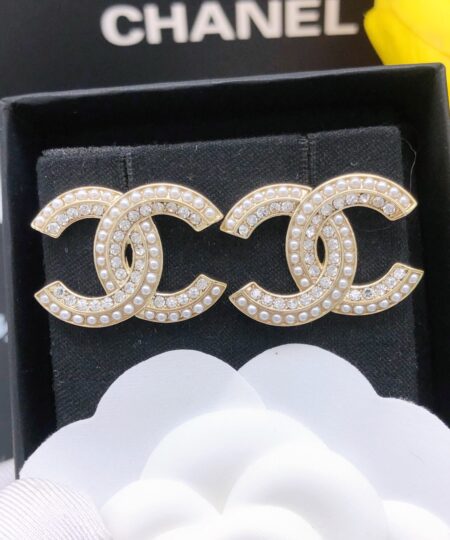 Alternative view of Chanel Crystal CC Stud Earrings Gold For Women