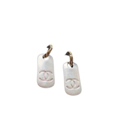 Chanel Dangling Big Tag Earrings Gold Tone For Women