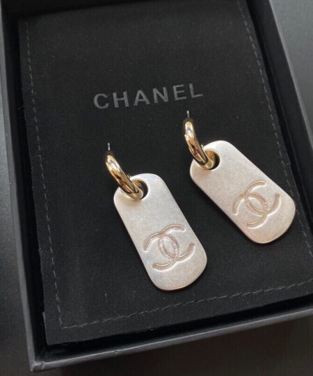 Alternative view of Chanel Dangling Big Tag Earrings Gold Tone For Women