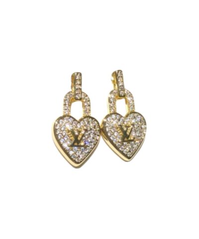 Louis Vuitton Dangling Heart Earrings Gold Tone For Women