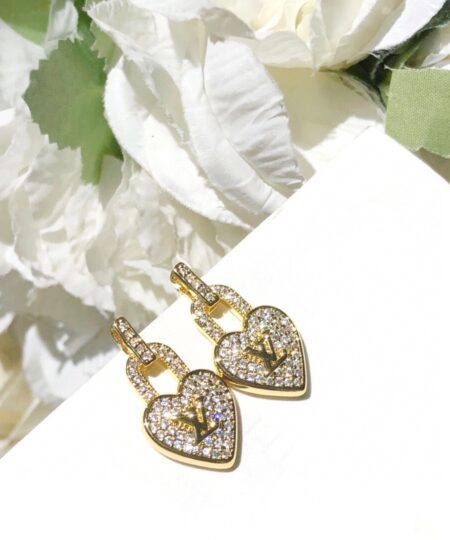 Alternative view of Louis Vuitton Dangling Heart Earrings Gold Tone For Women