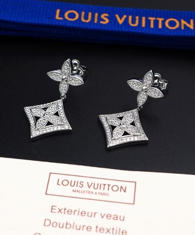 Louis Vuitton Diamond Floral Earrings Silver For Women