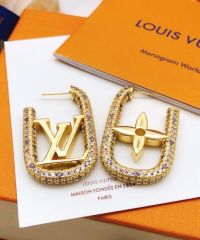 Louis Vuitton Diamond Stud Earrings Gold For Women