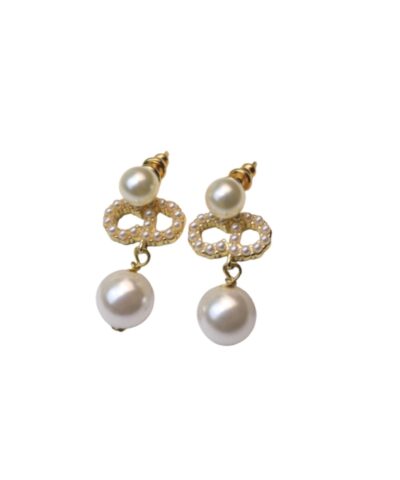 Dior Tribales Pearl Earrings Gold Tone For Women