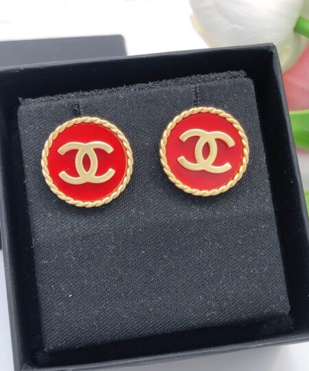 Alternative view of Chanel Double C Round Earrings Red For Women