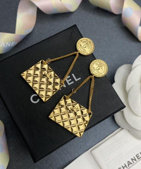 Alternative view of Chanel Engraved Douple C Handbag Earrings Gold Tone For Women