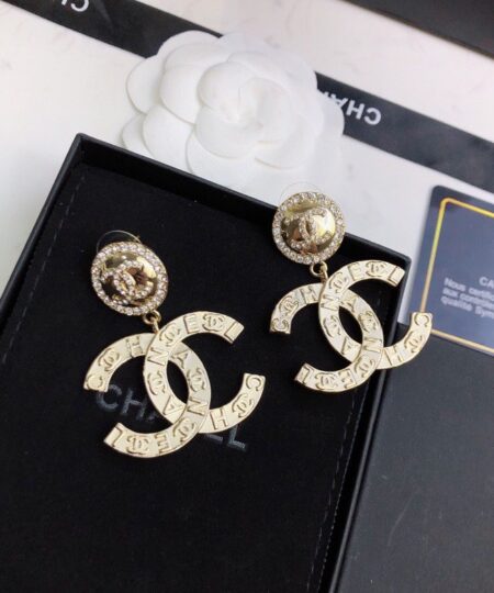 Alternative view of Engraved Pattern Douple C Earrings Gold Tone For Women