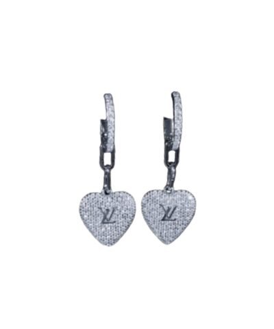 Louis Vuitton Engraving LV Signature Twinkle Earrings Silver Tone For Women