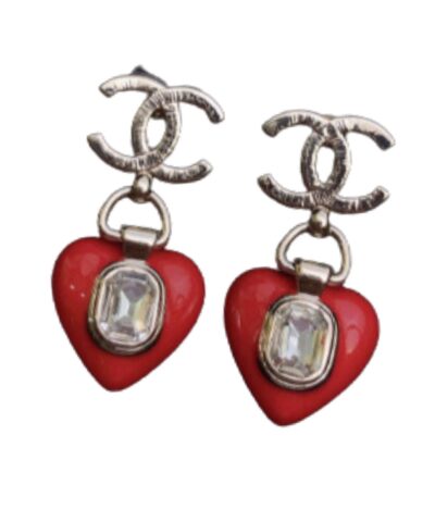 Chanel Flower Copper Earrings Red For Women