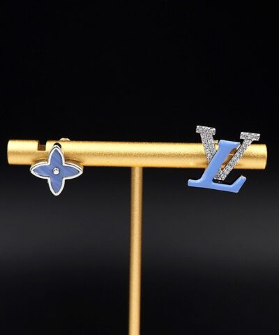 Louis Vuitton Flower Locket Stud Earrings Blue For Women