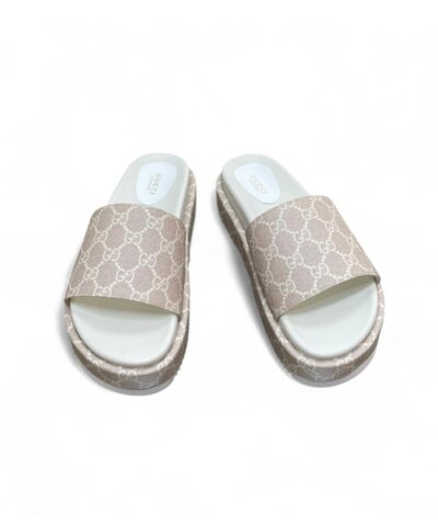 Gucci Jumbo Gg Platform Slide Sandal Beige For Women