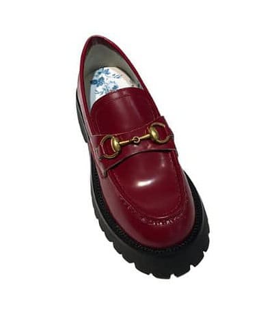 Gucci Lug Sole Horsebit Accent Loafers Burgundy For Women