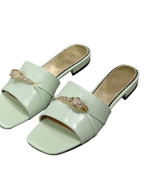 Gucci Square Head Open Toe Slippers Jade Green For Women