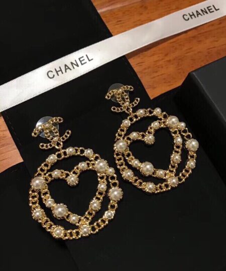 Alternative view of Chanel Heart In Circle Frame Chain Earrings Gold Tone For Women