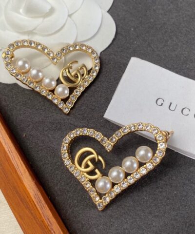 Gucci Heart Peach Hollow Stud Earrings Gold For Women