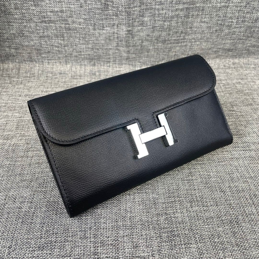 Hermes Constance Togo Long Wallet 20cm/7.9in Silver Toned Hardware For Women Black - Image 3