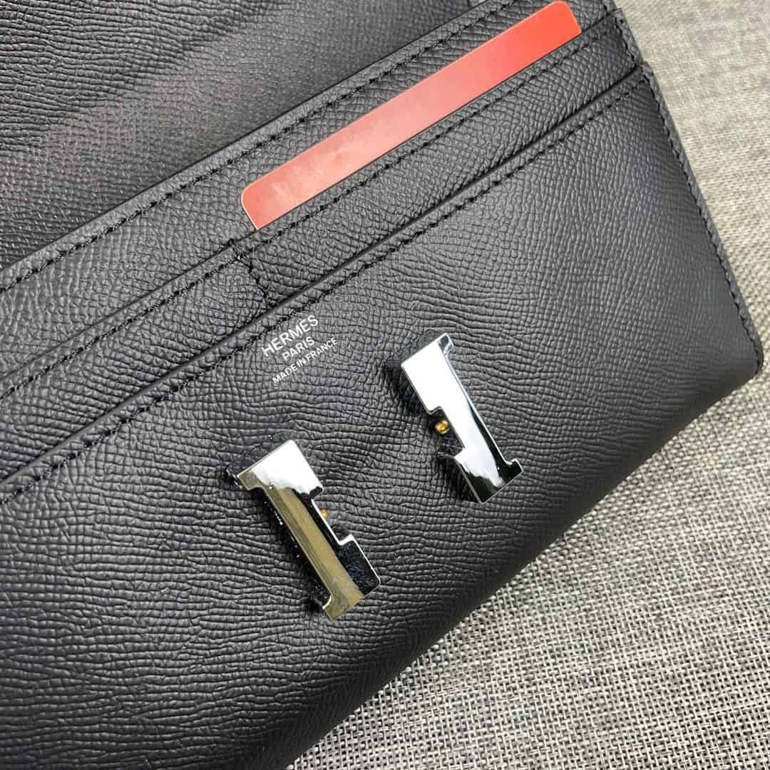 Hermes Constance Togo Long Wallet 20cm/7.9in Silver Toned Hardware For Women Black - Image 6
